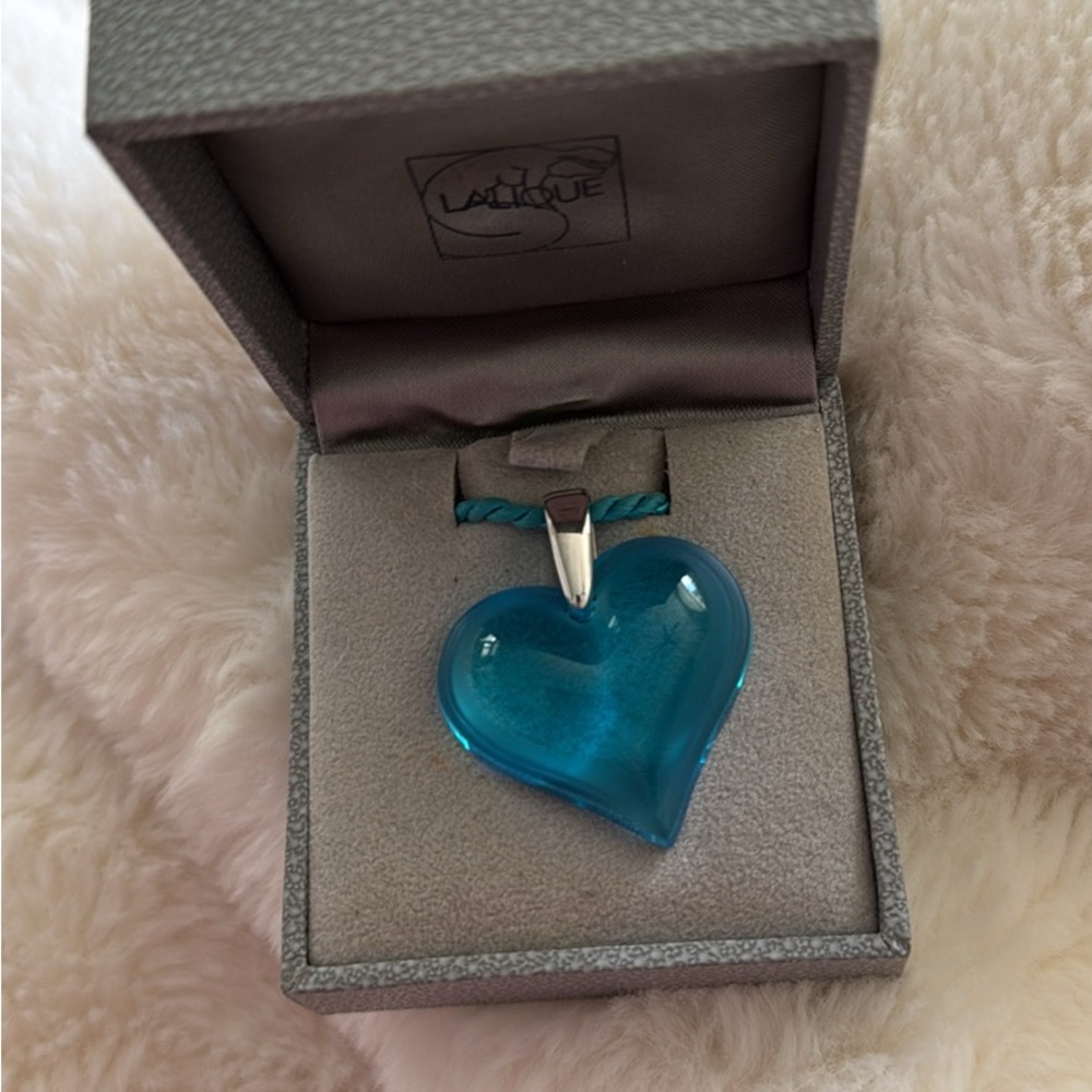 Lalique Teal Heart Pendant Necklace